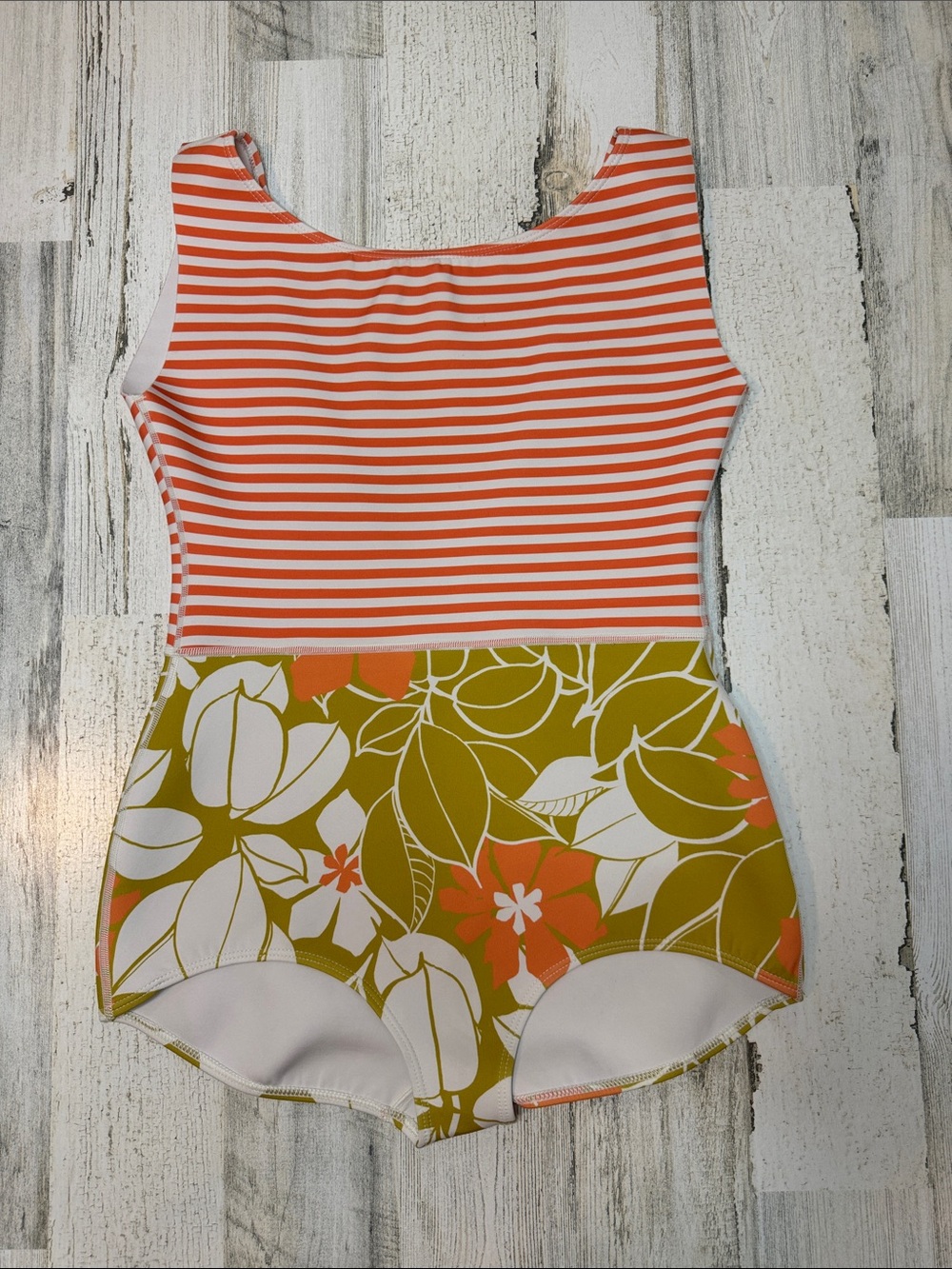 Seea Lido One Piece Jani Print Orange White Stripe Floral Bottom Swimsuit L - Picture 2 of 15